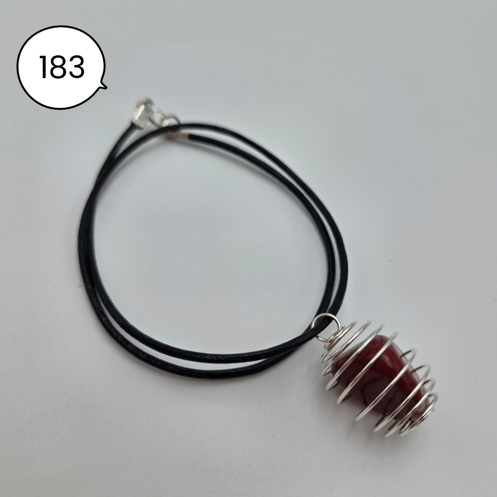 Handmade Red Jasper Pendant Silver Spiral Cage Necklace – Boho Jewelry - Picture 2 of 4